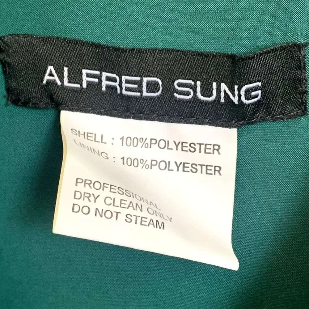 NEW Alfred‎ Sung Jersey Mikado V Neck 3/4 Sleeve A-Line Gown in Hunter Green - Picture 6 of 7